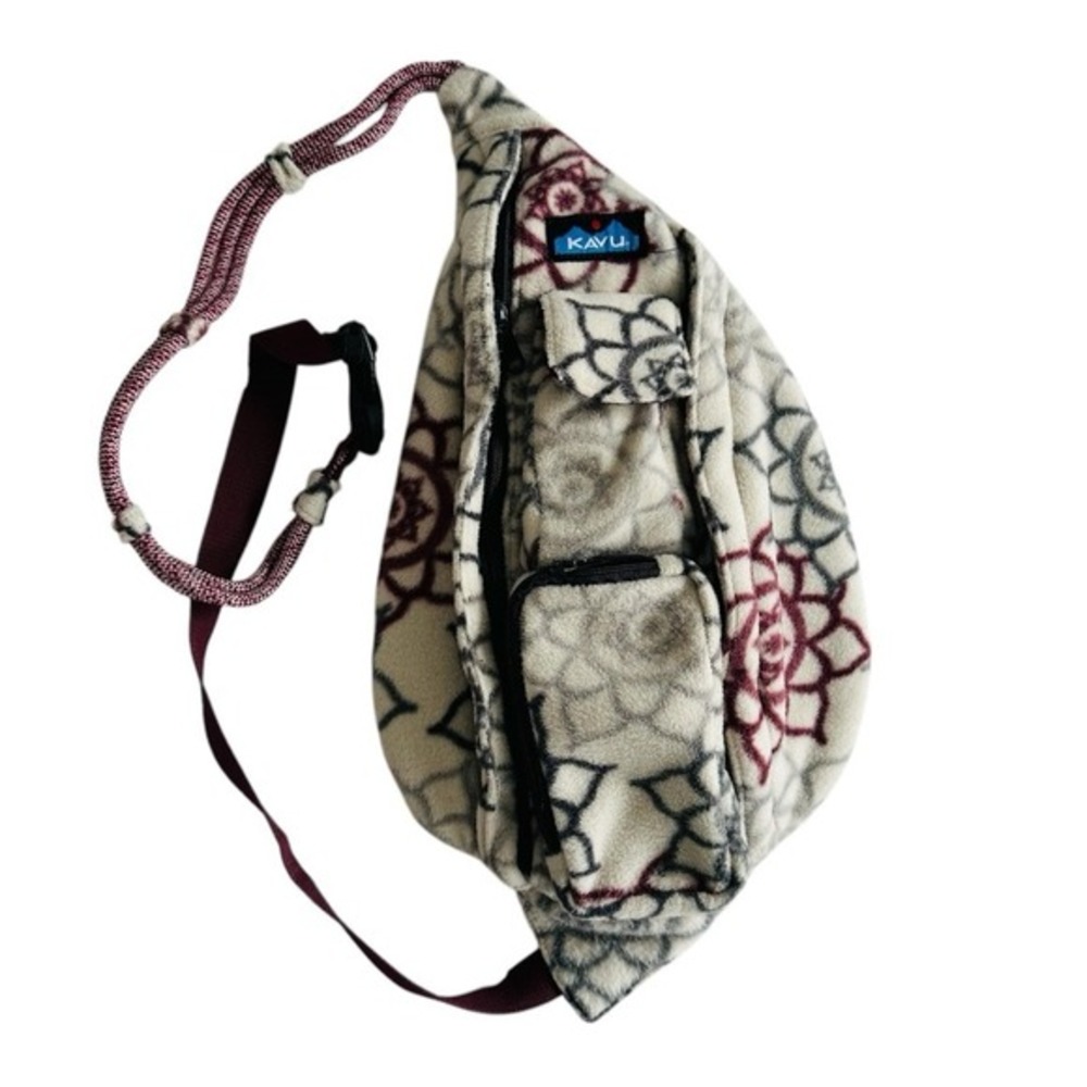 KAVU Rope Bag Fleece Sling Backpack‎ Unisex Cream Grey Burgundy Mandala Print